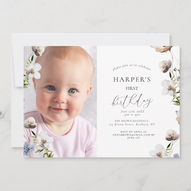 Peach Wildflower Calligraphy Birthday Party  Invitation (Front)