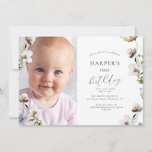 Peach Wildflower Calligraphy Birthday Party Invitation