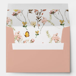 Peach Wildflower Floral Calligraphy Return Address Envelope