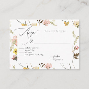Peach Wildflower Floral Calligraphy Wedding RSVP Enclosure Card