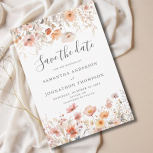 Peach Wildflower Floral Wedding Flat Save The Date