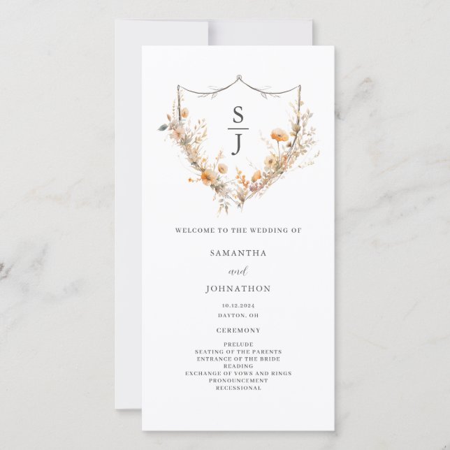 Peach Wildflower Floral Wedding Program (Front)