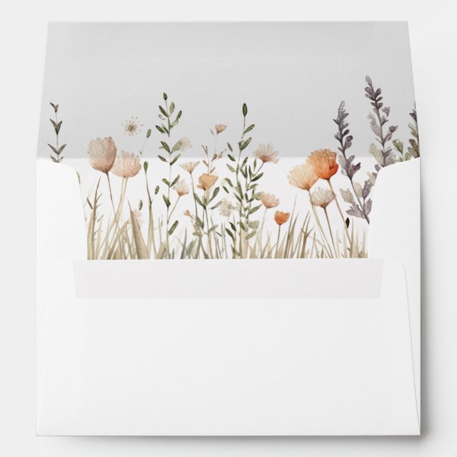 Peach Wildflower Meadow Wedding Envelope (Back (Bottom))