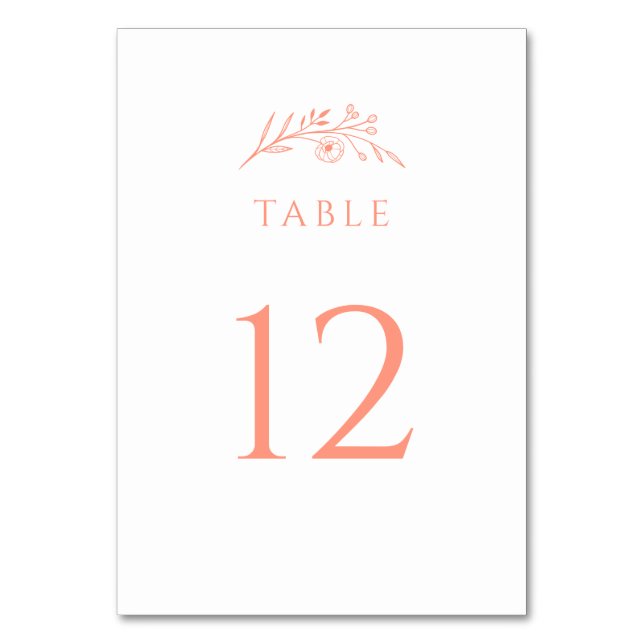 Peach Wildflower Wedding Table Number (Front)
