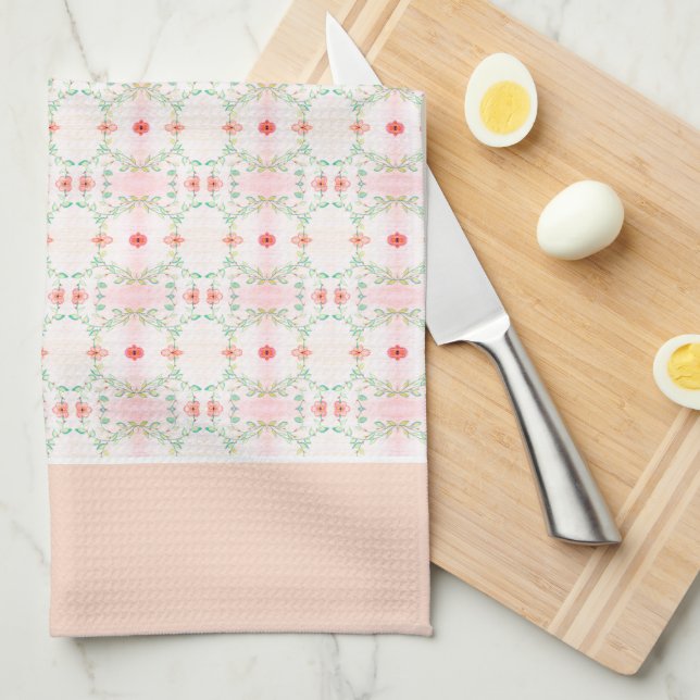Peach With Pinks Tea Towel (Quarter Fold)