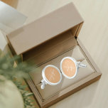 Peach with White Stylised Monogram Cufflinks<br><div class="desc">A pair of sterling silver plated, round cufflinks for the fashionable man that feature a trendy, peach colour to match his outfit along with his name printed in white, upper case letters and superimposed with white, stylised initials. Personalise your cufflinks by editing and replacing name and initials as desired. A...</div>