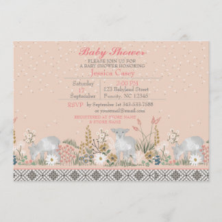 Peach Woodland Lamb Baby Shower Invitation Card