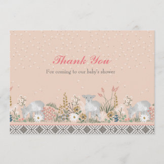 Peach Woodland Lamb Baby Thank You Card