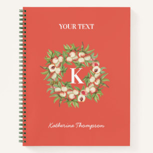 Peach Wreath & Greenery Monogram Initial Notebook