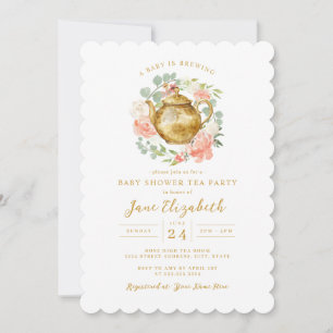 Peach Wreath Tea Party Baby Shower Invitation