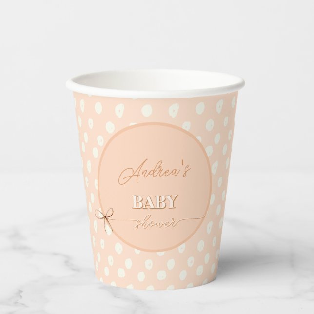 Peach-y Shoe String Baby Shower Paper Cups (Front)