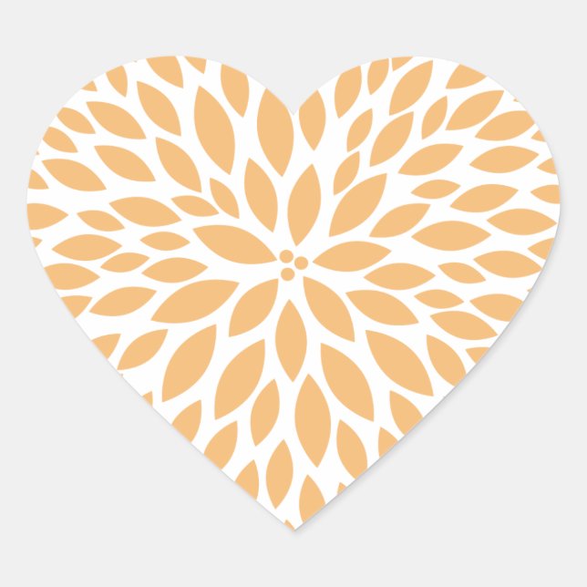 Peach Yellow Flower Bridal Shower Heart Sticker (Front)