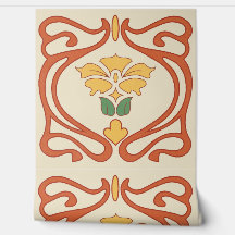 Peach Yellow Green Art Nouveau Tile