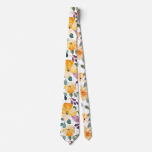 Peach Yellow Modern Pretty Floral Pattern Tie
