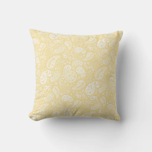 Peach Yellow Paisley Throw Pillow