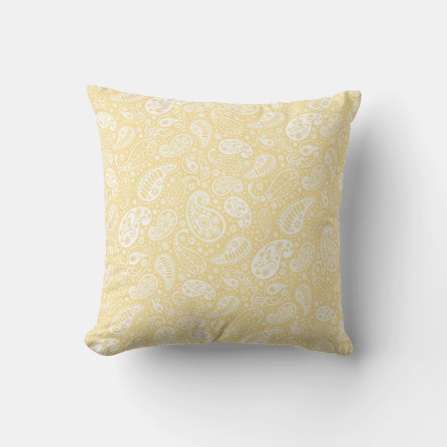 Peach Yellow Paisley Throw Pillow (Front)