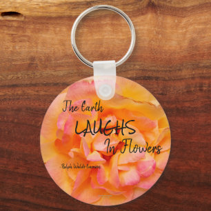 Peach Yellow Pink Blend Rose Flower Photo Key Ring