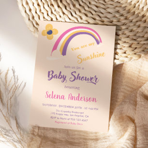 Peach “You Are My Sunshine” Rainbow Baby Shower Invitation