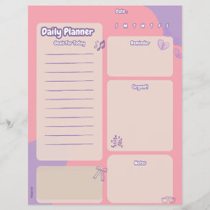 Peache And Purple Aesthetic Daily Planner Page