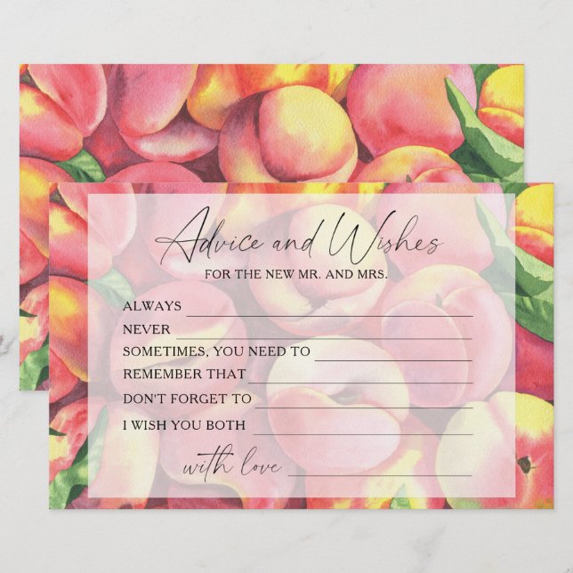 Peaches - advice and wishes bridal shower stationery (Front/Back)