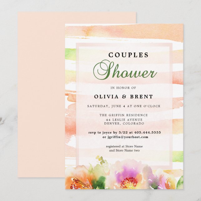 Peaches and Cream Floral Wedding Couples Shower Invitation (Front/Back)