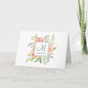 Peaches and Cream Watercolor Floral with Monogram Note Card