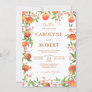 Peaches and Flowers Spring Wedding Invitation