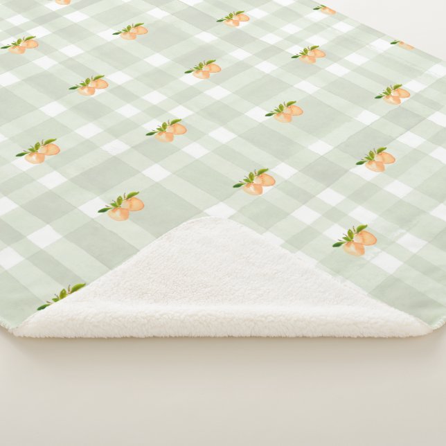 Peaches and sage green plaid sherpa throw blanket (3/4)