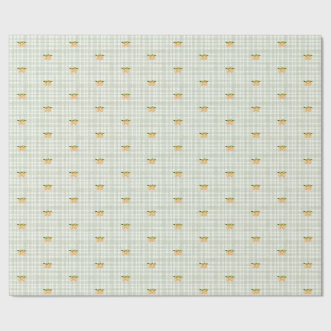 Peaches and sage green plaid wrapping paper (Flat)