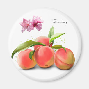 Peaches and splashes of watercolor painting	 magnet