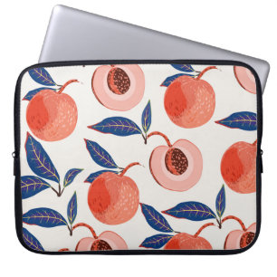 Peaches Apricot Leaves Cream Background Laptop Sleeve
