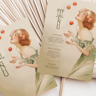 Peaches Art Nouveau Wedding Menu Card
