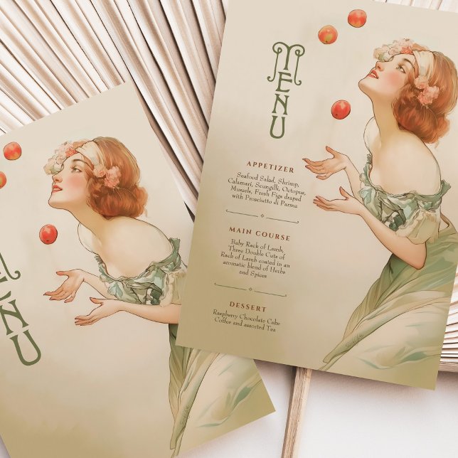Peaches Art Nouveau Wedding Menu Card (Creator Uploaded)