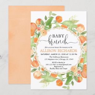 Peaches baby shower brunch, peach watercolors girl invitation