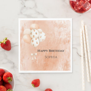 Peaches Balloons Birthday Napkin
