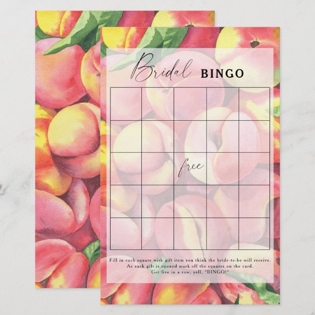 Peaches - Bridal shower bingo game (Front/Back)