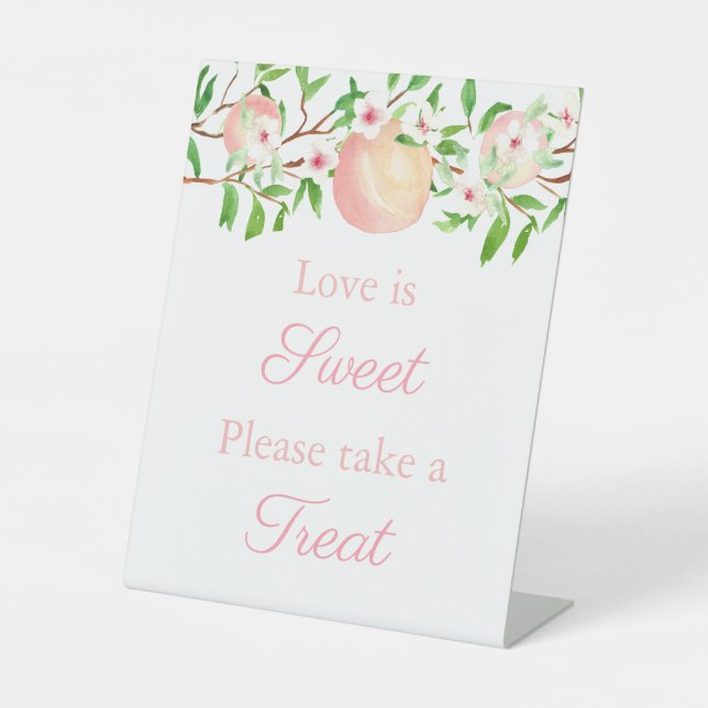 Peaches Bridal Shower Love Is Sweet Treat Table Pedestal Sign (Front)