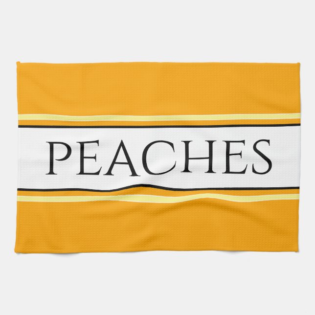 PEACHES Bright Pretty Golden Yellow White Stripes  Tea Towel (Horizontal)