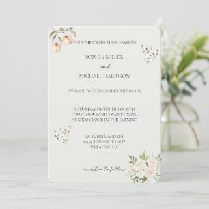 Peaches Butterfly White Floral Romantic Wedding Invitation