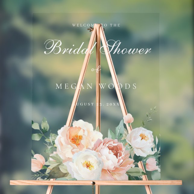 Peaches & Cream Botanical Large Bridal Shower Sign (Neutral)