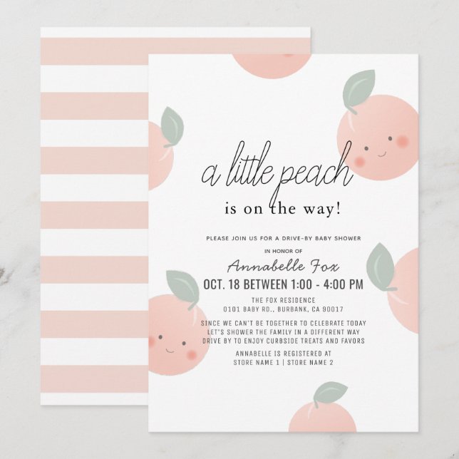 Peaches & Cream Cute Kawaii Drive-by Baby Shower Invitation (Front/Back)