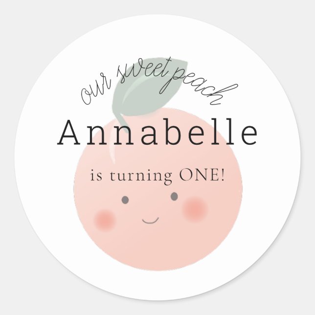 Peaches & Cream Cute Kawaii Girl Birthday Classic Round Sticker (Front)