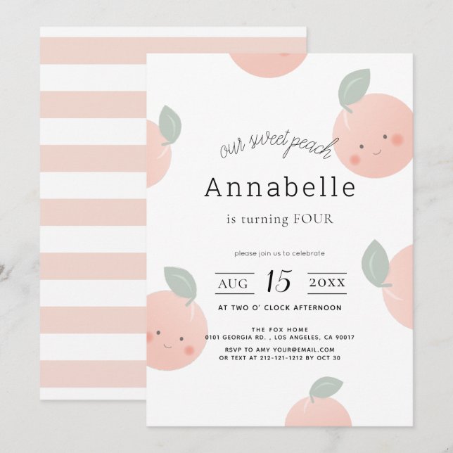 Peaches & Cream Cute Kawaii Girl Birthday Invitation (Front/Back)