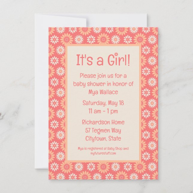 Peaches & Cream Floral Baby Girl Shower Invitation (Front)