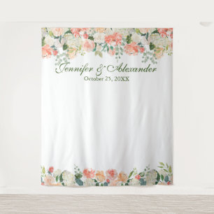 Peaches Cream Floral Wedding Photo Booth Backdrop Tapestry