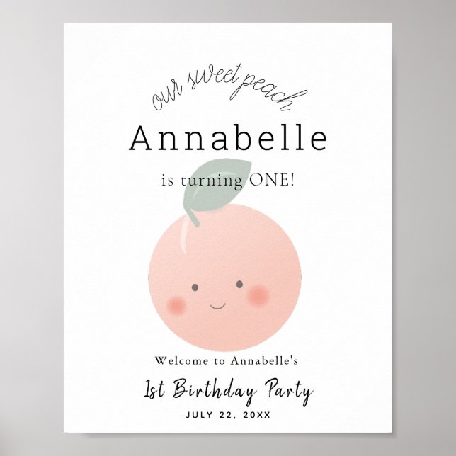 Peaches & Cream Kawaii Girl Birthday Welcome Sign (Front)