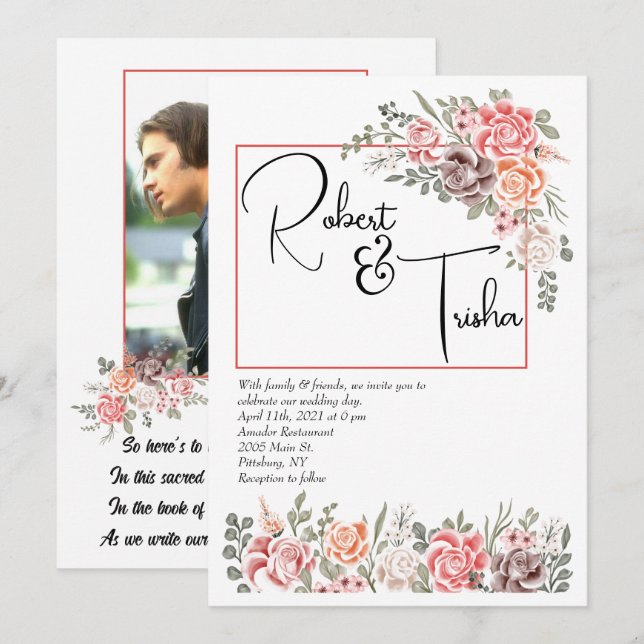 Peaches & Cream photo wedding invitation couple (Front/Back)