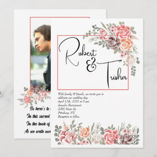 Peaches & Cream photo wedding invitation couple