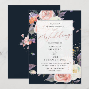 Peaches+Cream Watercolor Roses+Champagne Bubbles Invitation