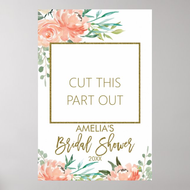 Peaches floral bridal shower photo booth frame poster (Front)